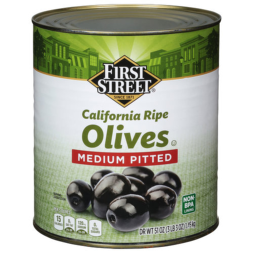 First Street Olives, Medium Pitted, California Ripe