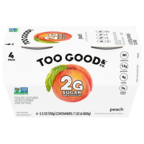 Too Good & Co. Yogurt, Low Fat, Peach, Ultra-Filtered Low Fat