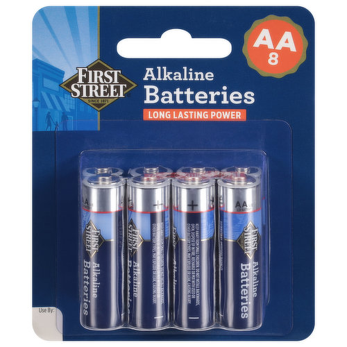 First Street Batteries, Alkaline, AA, 1.5V, 8 Pack