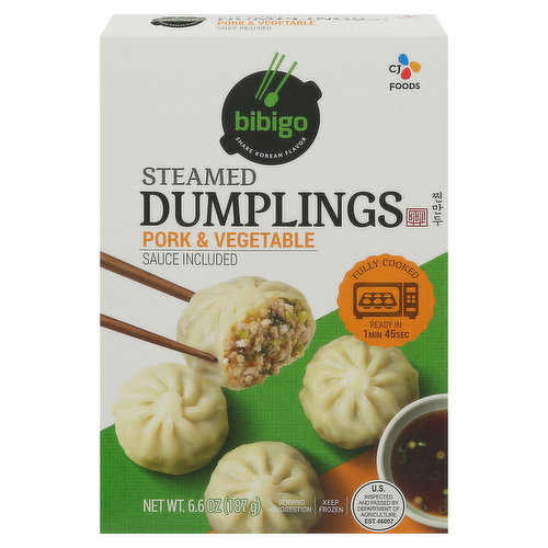 Bibigo Dumplings, Pork & Vegetable, Steamed