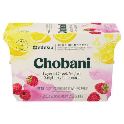 Chobani Yogurt, Raspberry Lemonade, Layered, Greek, Value Pack