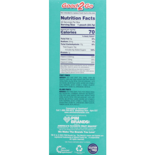 Welch's Fruit Snacks, Fruit Punch/Island Fruits, Variety Pack