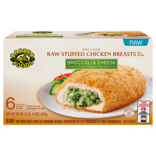 Barber Foods Chicken Breasts, Broccoli & Cheese, Raw Stuffed, Breaded