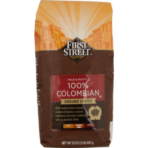 First Street Coffee, Ground, Medium Roast, 100% Colombian