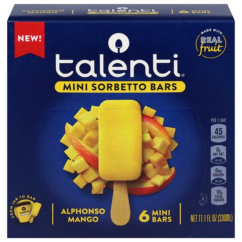 Talenti Sorbetto Bars, Alphonso Mango, Mini