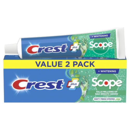 Crest Whitening Plus Scope Toothpaste, Minty Fresh, 5.4 oz, 2 Pack