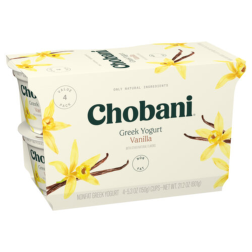 Chobani Yogurt, Greek, Nonfat, Vanilla, Value 4 Pack