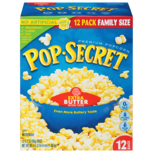 Pop-Secret Popcorn, Premium, Extra Butter, Family Size, 12 Pack