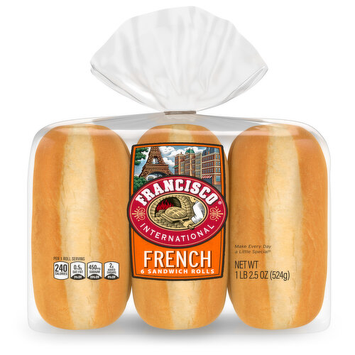 Francisco French White Sandwich Rolls, 6 count, 18.5 oz