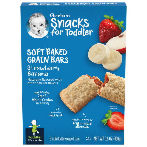 Gerber Grain Bars, Soft Baked, Strawberry Banana, Toddler (12+ Months)