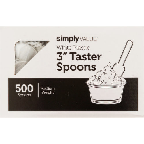 Simply Value Taster Spoons, White Plastic, 3 Inches, Medium Weight
