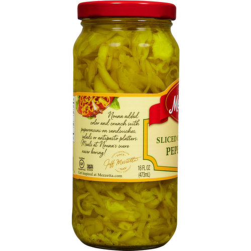 Mezzetta Peperoncini, Golden Greek, Medium Heat, Sliced