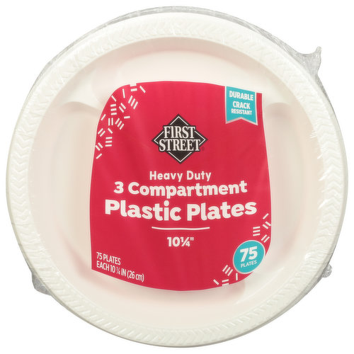 First Street Plastic Plates, 3 Compartments, Heavy Duty, 10.25 Inch