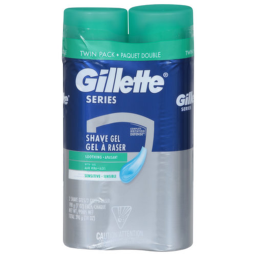 Gillette Shave Gel, Sensitive, Soothing, Twin Pack