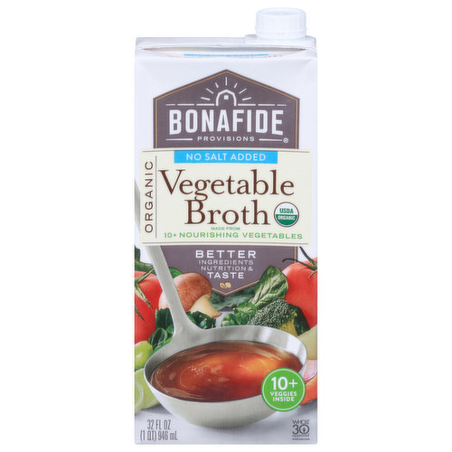 Bonafide Provisions Vegetable Broth, Organic, No Salt Added