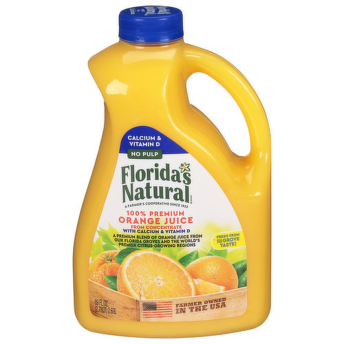 Florida's Natural Orange Juice, 100% Premium, Calcium & Vitamin D, No Pulp