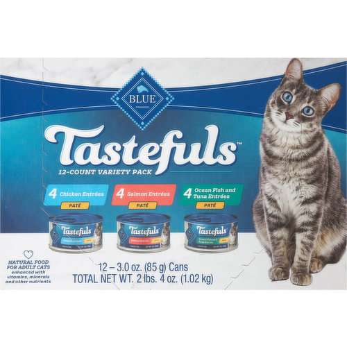 Blue Buffalo Cat Food, Chicken/Salmon/ Ocean Fish and Tuna Entrees, Pate, Adult, Variety Pack