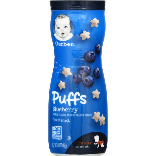 Gerber Cereal Snack, Puffs, Blueberry