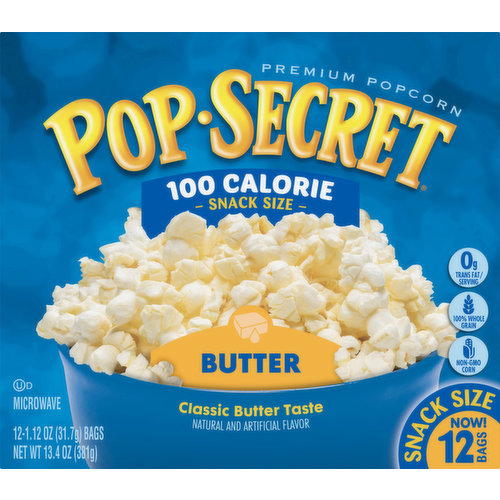 POP SECRET Microwave Popcorn, Premium, Butter, 100 Calorie, Snack Size