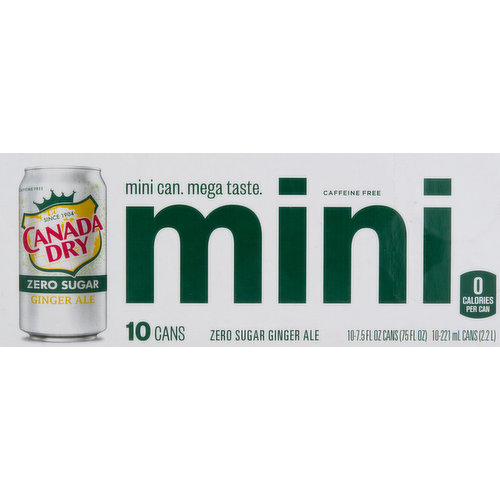 Canada Dry Ginger Ale, Zero Sugar, Mini, 10 Pack