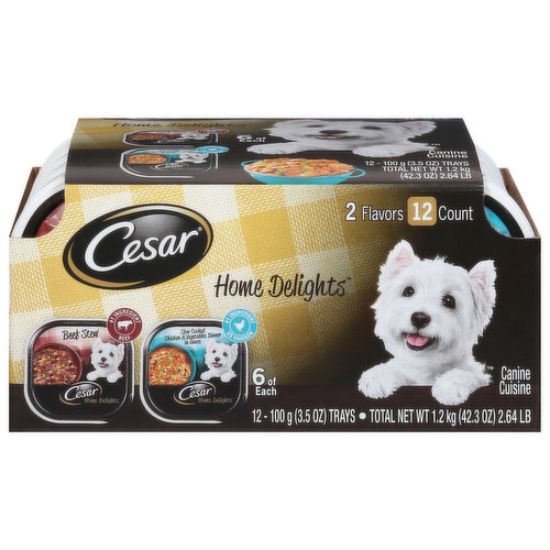 Cesar Dog Food, Beef Stew, Slow Cooked Chicken & Vegetables Dinner in Sauce, Canine Cuisine