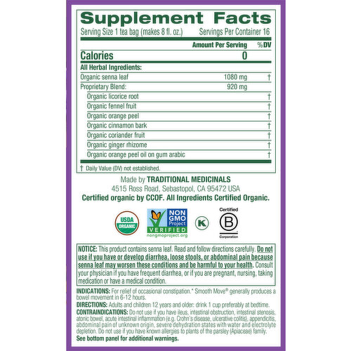 Traditional Medicinals Organic Caffeine Free Tea Bags Original with Sienna Smooth Move