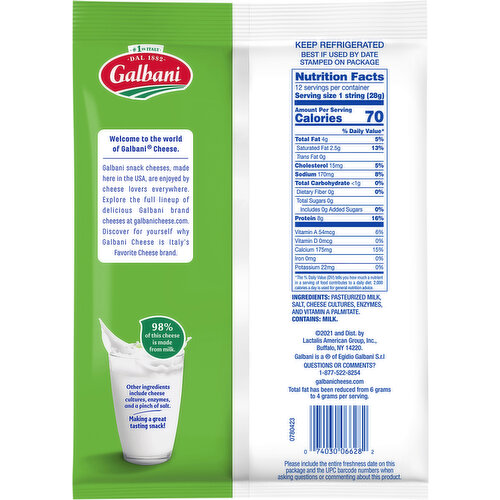 Galbani String Cheese, Mozzarella, Reduced Fat 