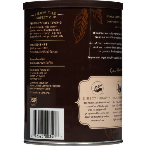 Don Francisco's Coffee, 100% Arabica, Medium Roast, Hawaiian Hazelnut Flavor