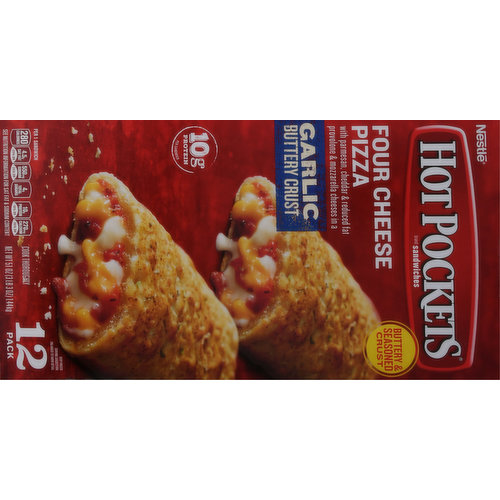 Hot Pockets Pizza, Garlic Butter Crust, Four Cheese, 12 Pack
