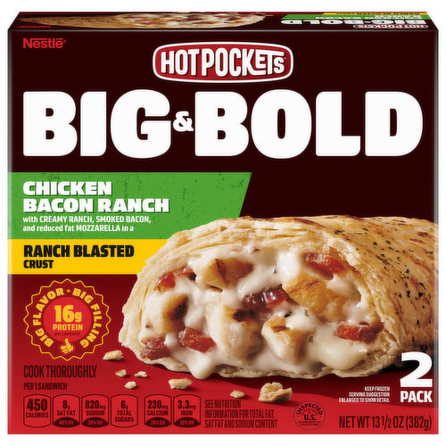 Hot Pockets Sandwiches, Chicken Bacon Ranch, Ranch Blasted Crust, 2 Pack