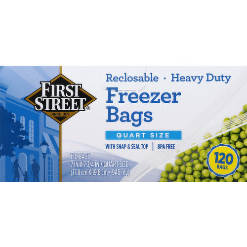 First Street Freezer Bags, Reclosable, Heavy Duty, Quart Size