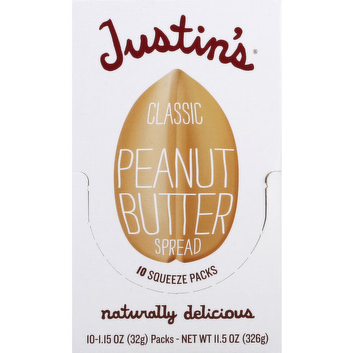 Justins Peanut Butter, Classic, Squeeze Packs