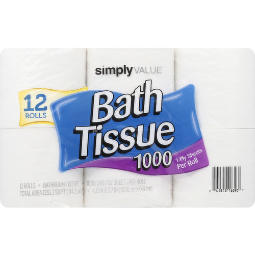 Simply Value Bathroom Tissue, 1000, 1 Ply