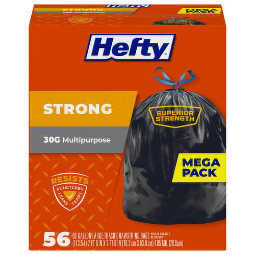 Hefty Trash Bags, Drawstring, Multipurpose, Large, 30 Gallon, Mega Pack