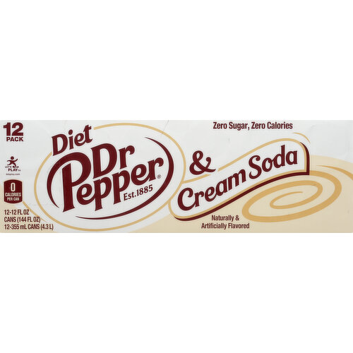 Dr Pepper Cream Soda, Diet, 12 Pack