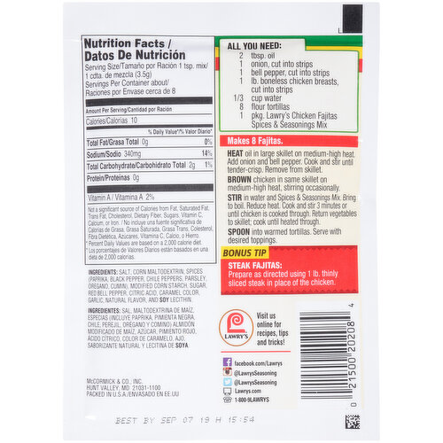 Lawry's Chicken Fajita Seasoning Mix