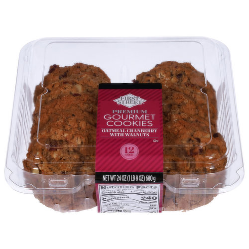 First Street Gourmet Cookies, Premium, Oatmeal Cranberry with Walnuts