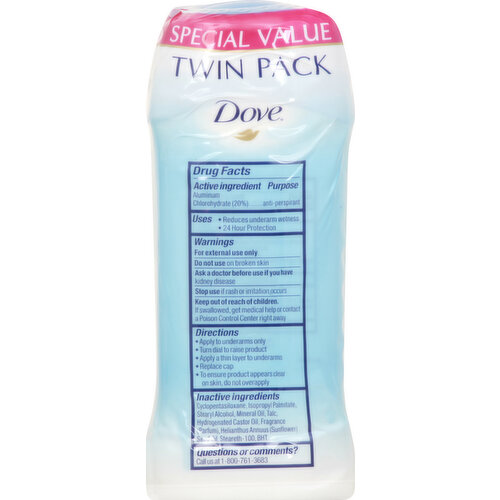 Dove Anti-Perspirant Deodorant, Powder, Invisible Solid, Twin Pack, Special Value
