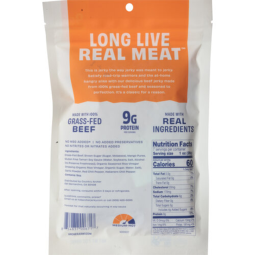 Archer Grass-Fed Medium Mango Habanero Beef Jerky Family Size