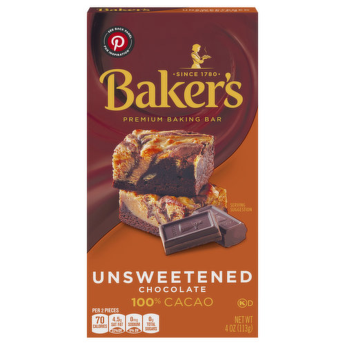 Baker's Baking Bar, Premium, Chocolate, Unsweetened, 100% Cacao