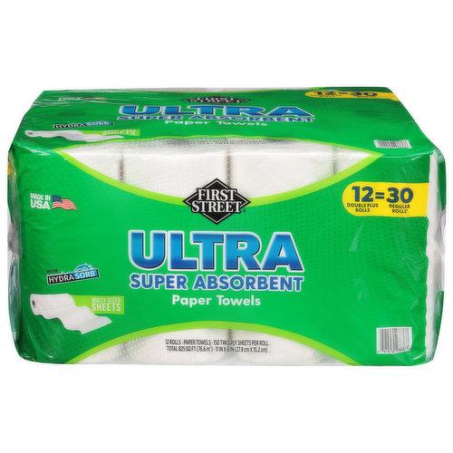 First Street Paper Towels, Super Absorbent, Ultra, 2-Ply