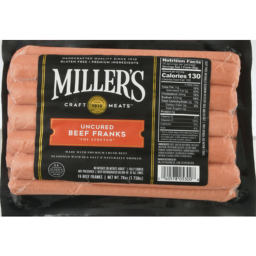 Miller's Beef Franks, Uncured