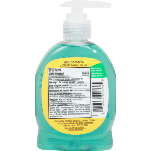 Zest Liquid Hand Soap, Fresh Aqua, Antibacterial