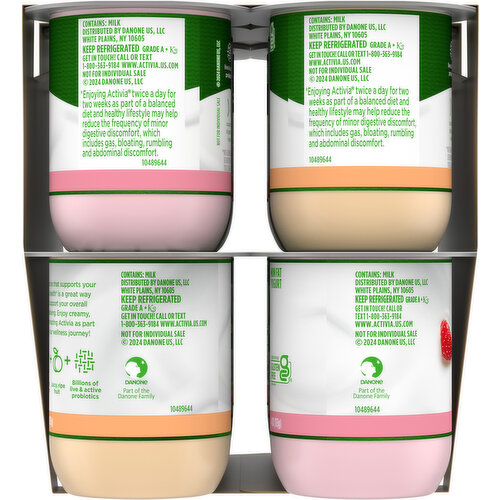 Activia Yogurt, Strawberry Banana/Peach, Non Fat, Zero Added Sugar