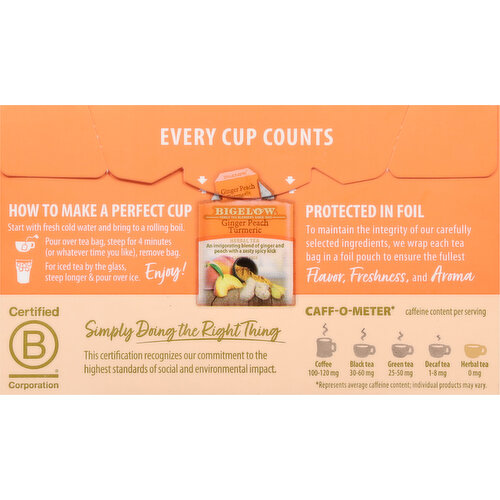 Bigelow Herbal Tea, Caffeine Free, Ginger Peach Turmeric, Tea Bags