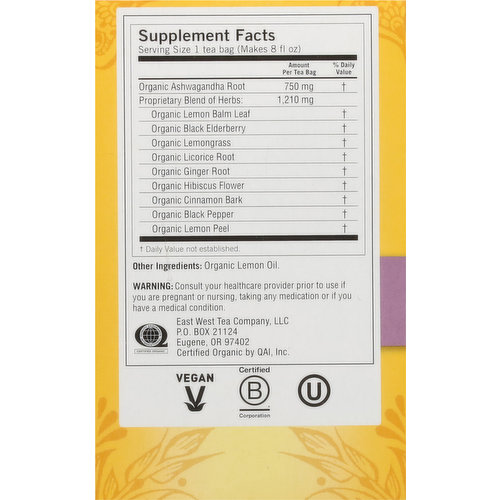 Yogi Herbal Tea, Elderberry Lemon Balm, Immune + Stress, Tea Bags