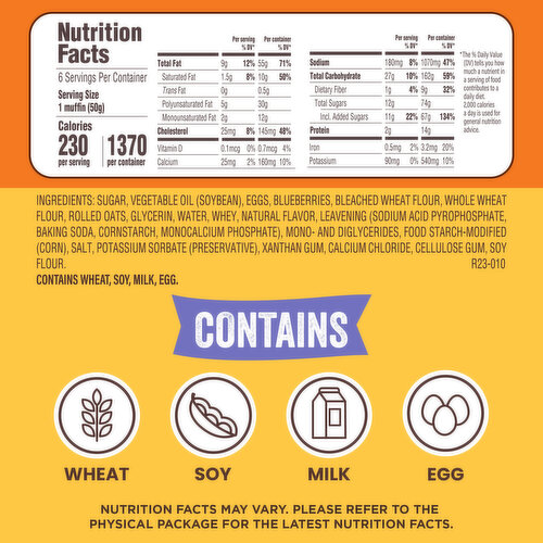 Thomas' Blueberry Oat Blueberry Muffin Tops, 6 packs, 10.5 oz