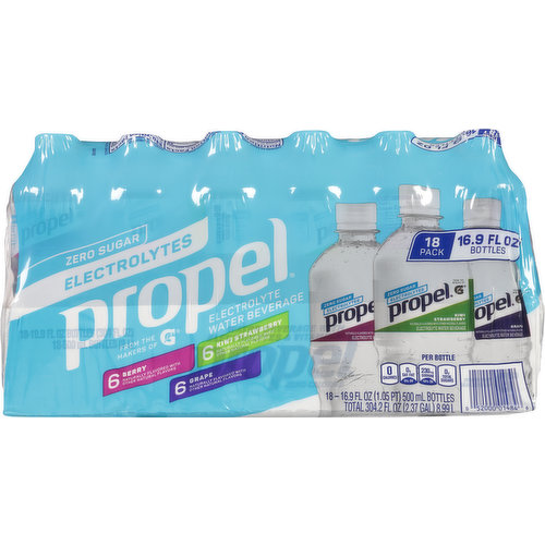 Propel Electrolyte Water Beverage, Berry/Kiwi Strawberry/Grape, 18 Pack