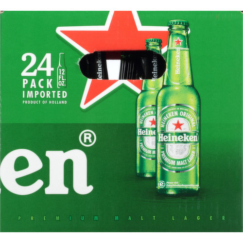 Heineken Beer Bottles, Premium, Malt Lager, Original - 24 Pack