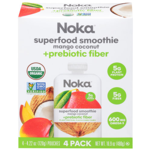 Noka Superfood Smoothie, Mango Coconut, 4 Pack